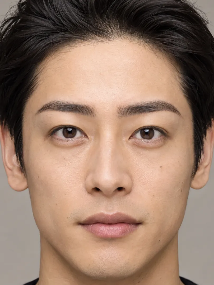 同じ男性の眉を平行アーチ眉にした例