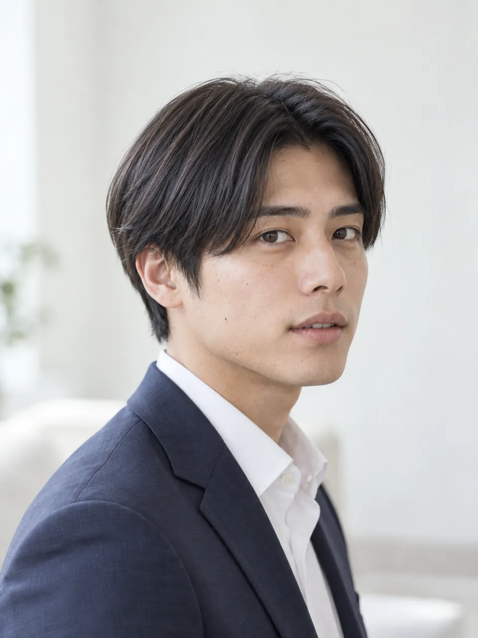 センターパートの男性を斜めから
