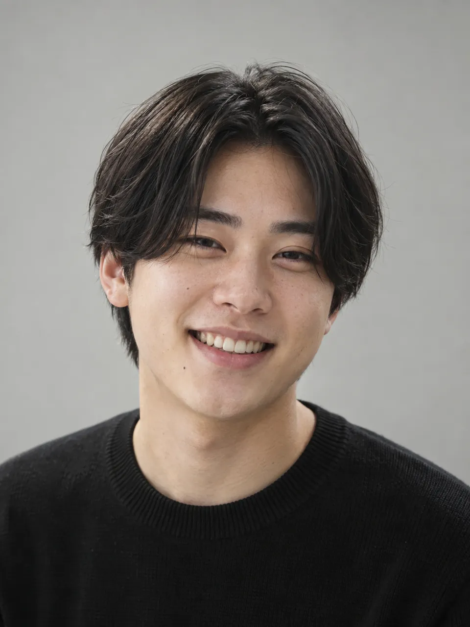 丸顔の男性のセンターパート