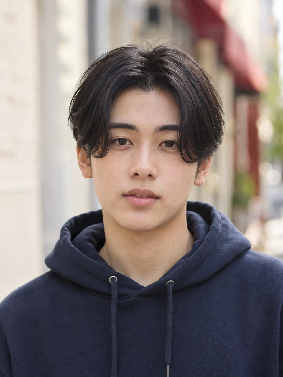 コンマヘアの男性を正面から