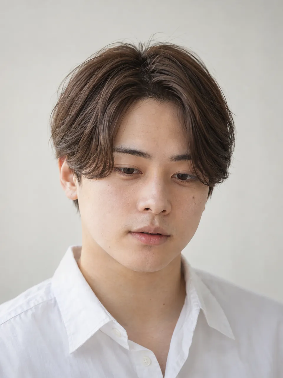 コンマヘアで白シャツの20代男性のイメージ